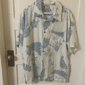 Casual Blue and Cream Floral Button-Down Shirt